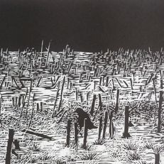 Landscapes with bird, 21x29,7cm, Linocut on paper, 2018