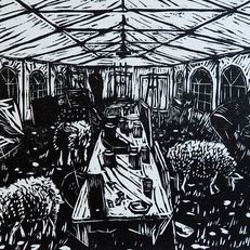 Artists and Sheep, Woodcut, 22,5x29,5cm, 2021