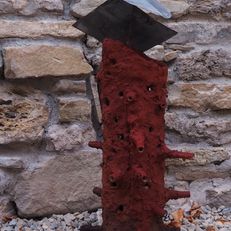 Insect Tower, 69x13x17cm, Metal, clay, hay, 2022