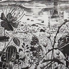Impression_Spring, 120x240cm, Woodcut on rice paper, 2023