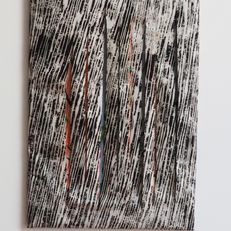 Impression, 50x70cm, Woodprint and sheep wool on canvas